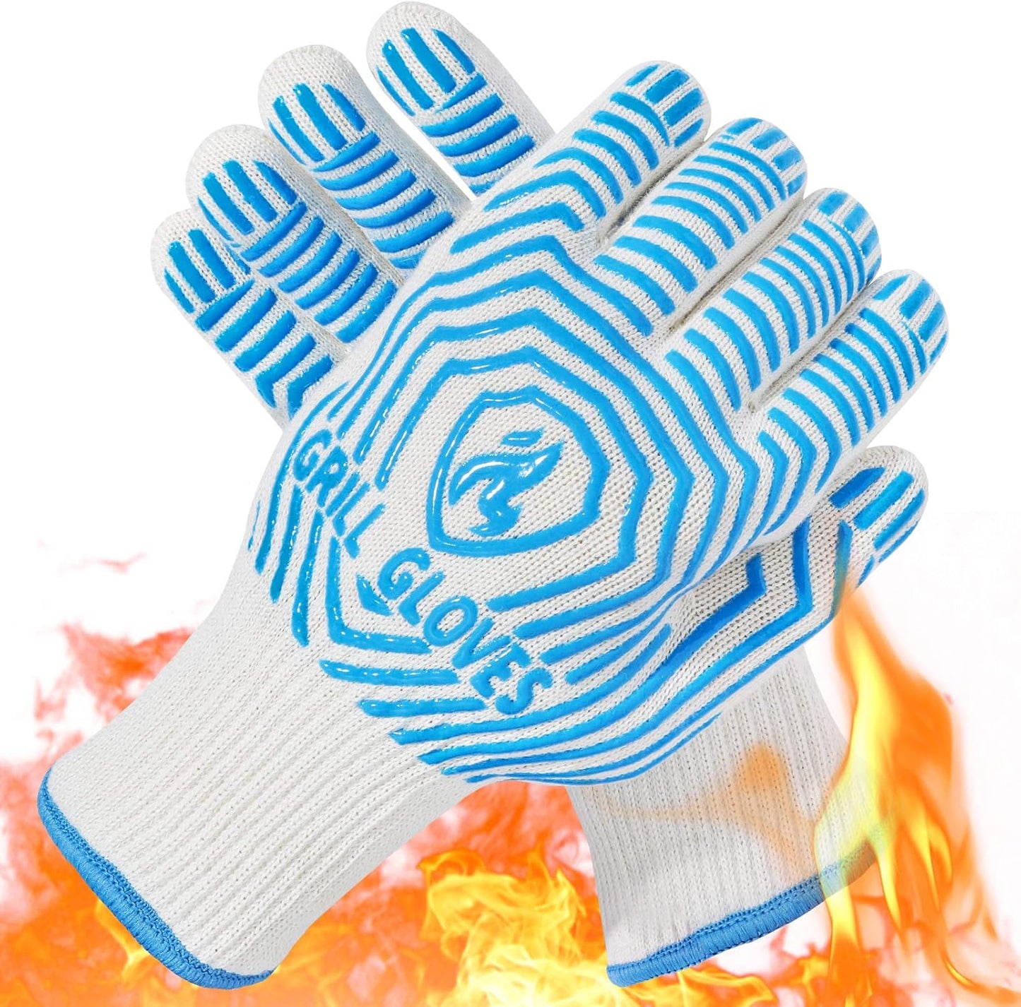 BBQ Gloves, 1472°F Heat Resistant Grilling Gloves Silicone Non-Slip Oven Mitts, Kitchen Gloves for BBQ, Grilling, Cooking, Baking(One Size Fits Most, Black)- 1 Pair