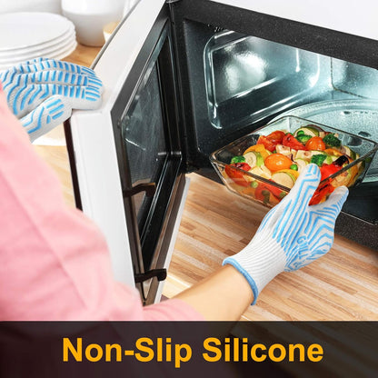 BBQ Gloves, 1472°F Heat Resistant Grilling Gloves Silicone Non-Slip Oven Mitts, Kitchen Gloves for BBQ, Grilling, Cooking, Baking(One Size Fits Most, Black)- 1 Pair