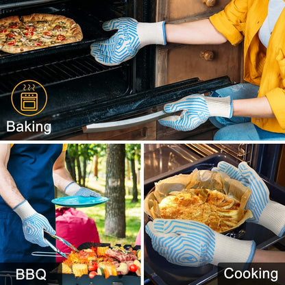 BBQ Gloves, 1472°F Heat Resistant Grilling Gloves Silicone Non-Slip Oven Mitts, Kitchen Gloves for BBQ, Grilling, Cooking, Baking(One Size Fits Most, Black)- 1 Pair