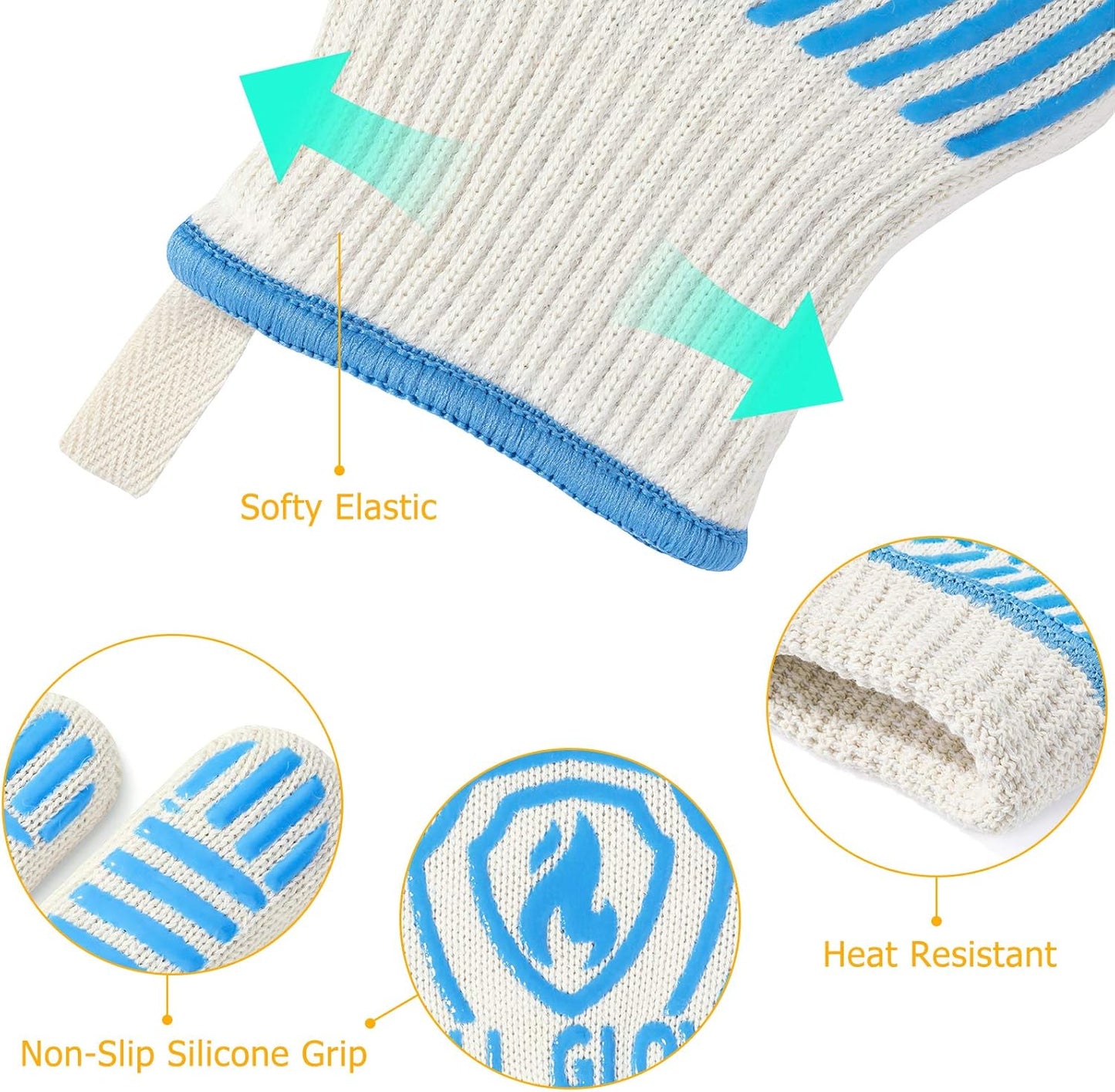 BBQ Gloves, 1472°F Heat Resistant Grilling Gloves Silicone Non-Slip Oven Mitts, Kitchen Gloves for BBQ, Grilling, Cooking, Baking(One Size Fits Most, Black)- 1 Pair