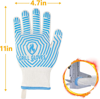 BBQ Gloves, 1472°F Heat Resistant Grilling Gloves Silicone Non-Slip Oven Mitts, Kitchen Gloves for BBQ, Grilling, Cooking, Baking(One Size Fits Most, Black)- 1 Pair