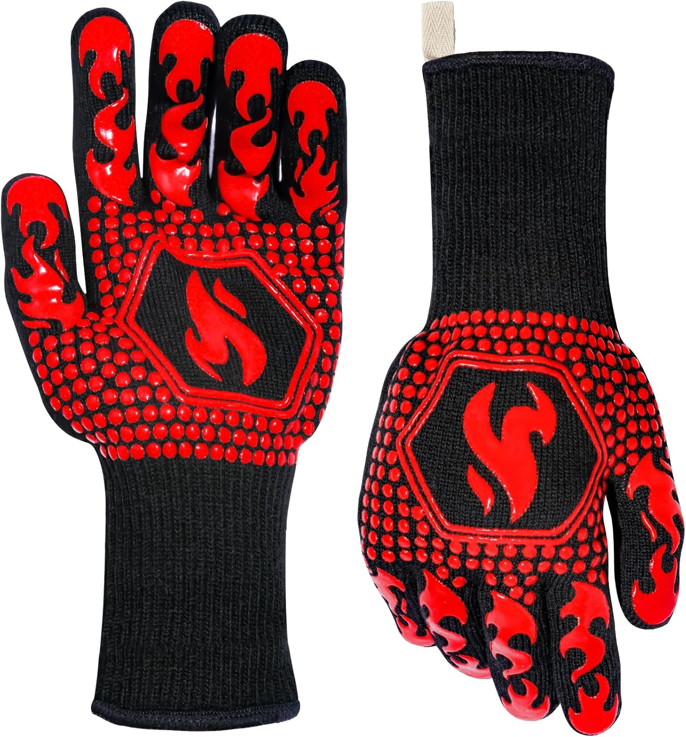 BBQ Gloves, 1472°F Heat Resistant Grilling Gloves Silicone Non-Slip Oven Mitts, Kitchen Gloves for BBQ, Grilling, Cooking, Baking(One Size Fits Most, Black)- 1 Pair