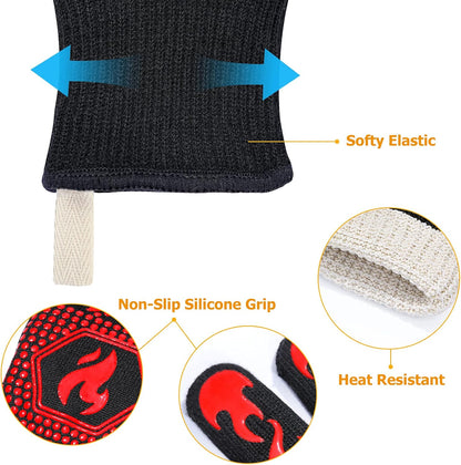 BBQ Gloves, 1472°F Heat Resistant Grilling Gloves Silicone Non-Slip Oven Mitts, Kitchen Gloves for BBQ, Grilling, Cooking, Baking(One Size Fits Most, Black)- 1 Pair
