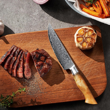SENKEN Damascus Kitchen Knife Set - Dynasty Collection - 67-Layer Japanese VG10 Steel with Sycamore Wood Handles, Chef's Knife, Cleaver, Bread, Santoku, Boning, & More
