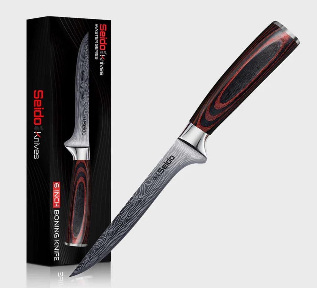 Master 6 Inch Boning Knife – High Carbon Stainless Steel Razor Sharp Durable Ergonomic Pakkawood Handle for Precision Cutting | Flexible precision boning knife for trimming meat, poultry, and fish with ergonomic pakkawood grip
