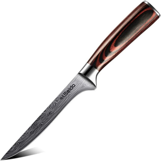 Master 6 Inch Boning Knife – High Carbon Stainless Steel Razor Sharp Durable Ergonomic Pakkawood Handle for Precision Cutting | Flexible precision boning knife for trimming meat, poultry, and fish with ergonomic pakkawood grip