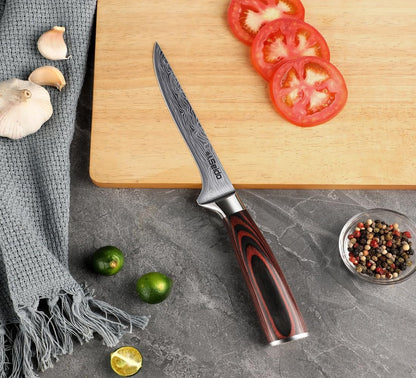 Master 6 Inch Boning Knife – High Carbon Stainless Steel Razor Sharp Durable Ergonomic Pakkawood Handle for Precision Cutting | Flexible precision boning knife for trimming meat, poultry, and fish with ergonomic pakkawood grip