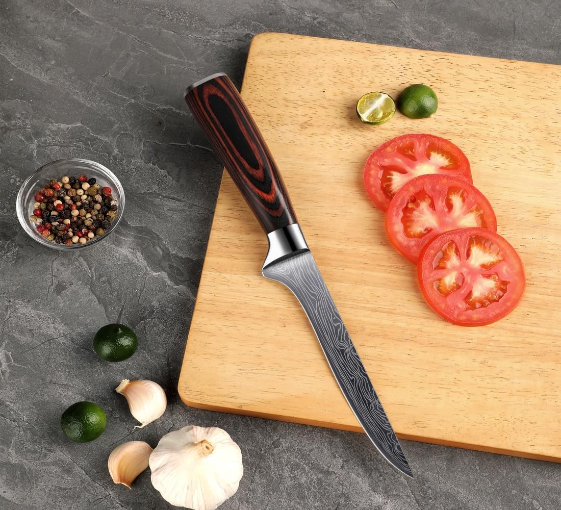 Master 6 Inch Boning Knife – High Carbon Stainless Steel Razor Sharp Durable Ergonomic Pakkawood Handle for Precision Cutting | Flexible precision boning knife for trimming meat, poultry, and fish with ergonomic pakkawood grip