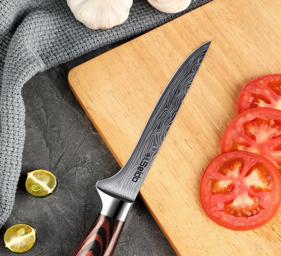 Master 6 Inch Boning Knife – High Carbon Stainless Steel Razor Sharp Durable Ergonomic Pakkawood Handle for Precision Cutting | Flexible precision boning knife for trimming meat, poultry, and fish with ergonomic pakkawood grip