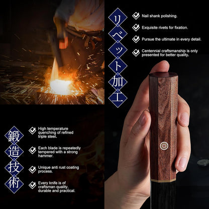 Japanese Santoku Knife 7 Inch, High Carbon Steel Hand Forged Japanese Knife, 5 Layers 9CR18MOV Kitchen Chef Knife, Chopping Knife with Octagonal Rosewood Handle