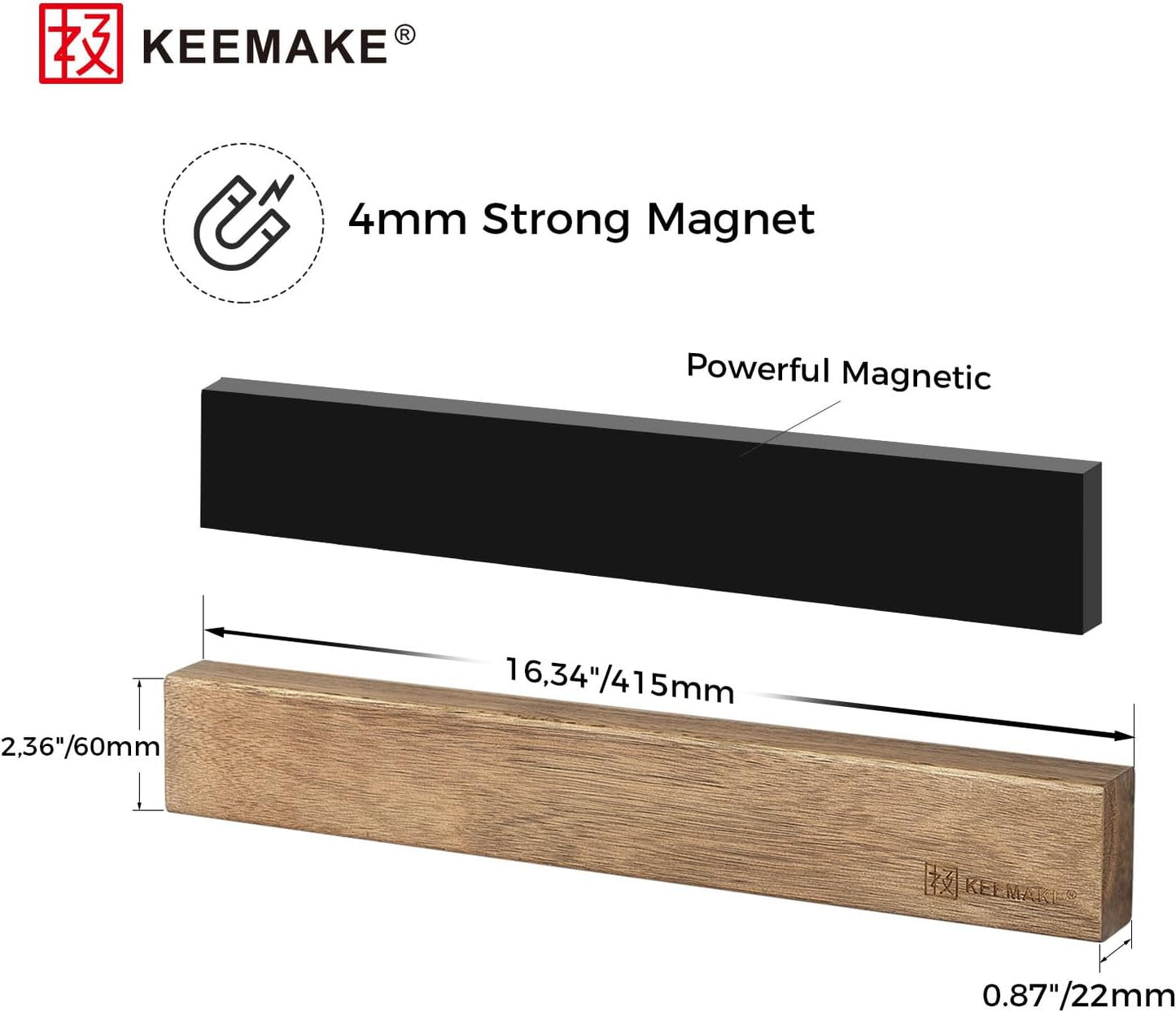 Magnetic Knife Holder for Wall 16 inch Acacia Wood Knife Magnetic Strip, Powerful Neodymium Magnet Knife Hanger Knife Bar for Kitchen knives