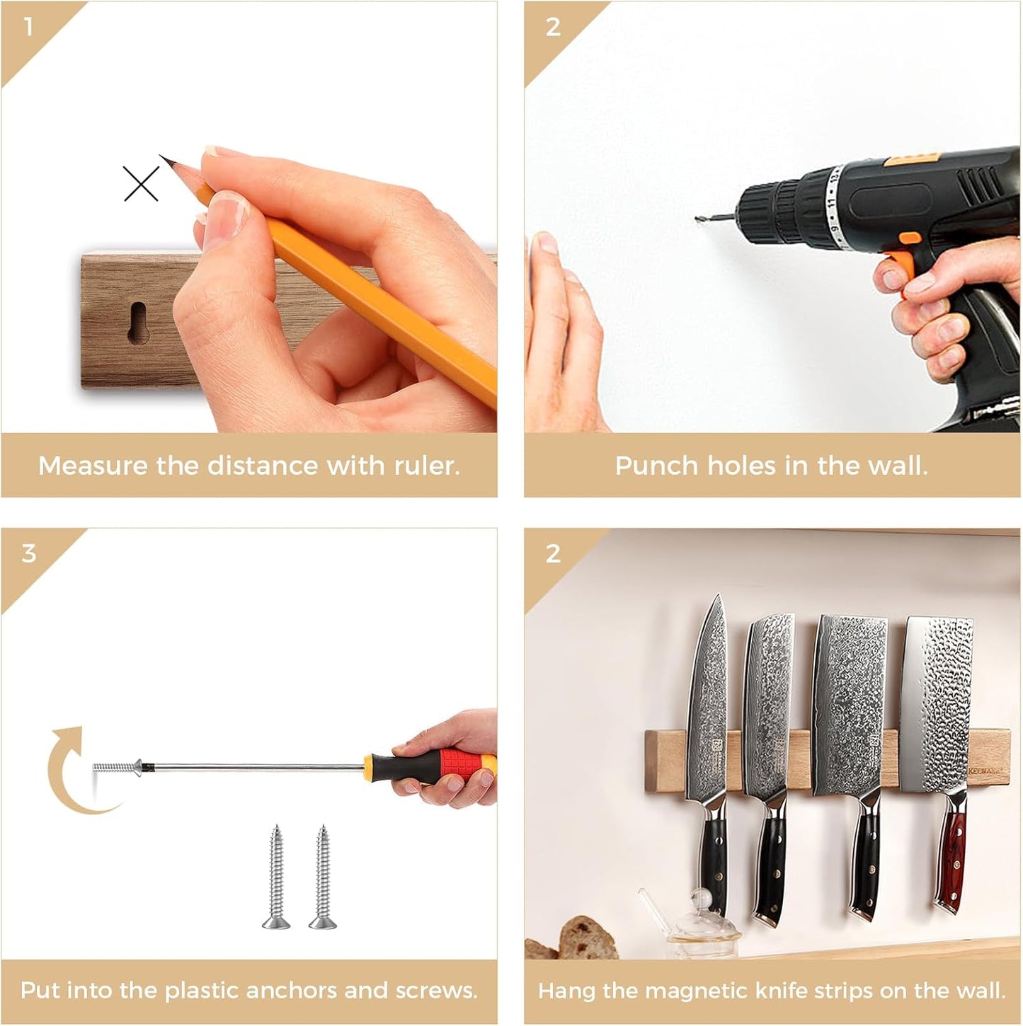 Magnetic Knife Holder for Wall 16 inch Acacia Wood Knife Magnetic Strip, Powerful Neodymium Magnet Knife Hanger Knife Bar for Kitchen knives