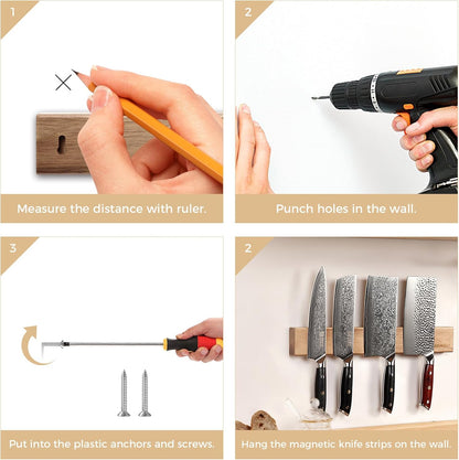 Magnetic Knife Holder for Wall 16 inch Acacia Wood Knife Magnetic Strip, Powerful Neodymium Magnet Knife Hanger Knife Bar for Kitchen knives