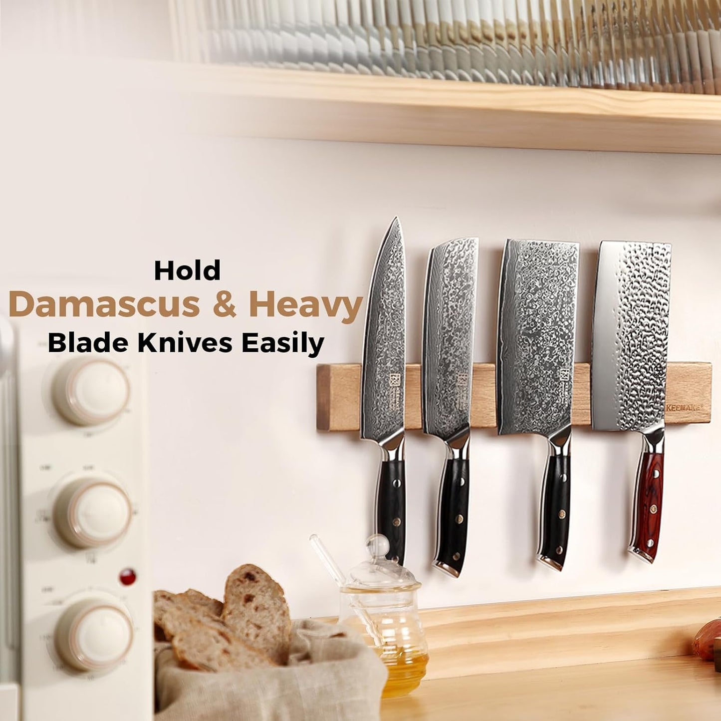 Magnetic Knife Holder for Wall 16 inch Acacia Wood Knife Magnetic Strip, Powerful Neodymium Magnet Knife Hanger Knife Bar for Kitchen knives
