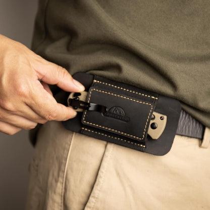Horizontal Carry Leather Sheath for Belt, Natural Leather with Elastic Band EDC Knife Holster, Everyday Carry Pocket Organizer,Darkbrown