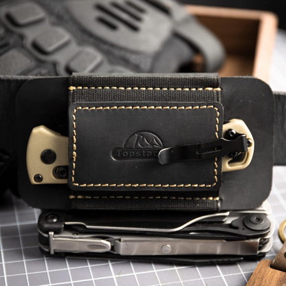 Horizontal Carry Leather Sheath for Belt, Natural Leather with Elastic Band EDC Knife Holster, Everyday Carry Pocket Organizer,Darkbrown