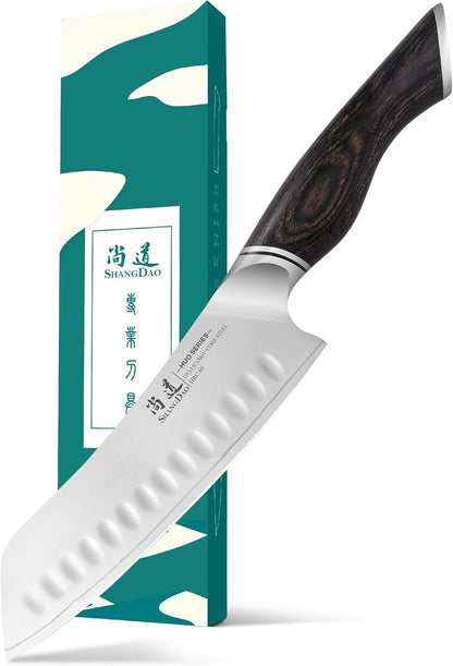 7 Inch Japanese Santoku Chef Knife, VG10 Stainless Steel Kitchen Cooking Knife with Pakkawood Handle Gift Box