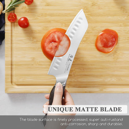 7 Inch Japanese Santoku Chef Knife, VG10 Stainless Steel Kitchen Cooking Knife with Pakkawood Handle Gift Box