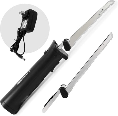 EK9810 Professional Cordless Rechargeable Easy-Slice Electric Knife with 4 Serrated Blades and Safety Lock Trigger Release, Carving Meats, Poultry, Bread, Black