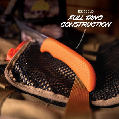 WildBone, 4-Piece Hunting Knife Set, Field Dressing & Game Processing Knives - Gut-Hook Skinning & Boning/Fillet Knife, Carbine/Ceramic Sharpener, Camo Belt Scabbard - Deer & Elk