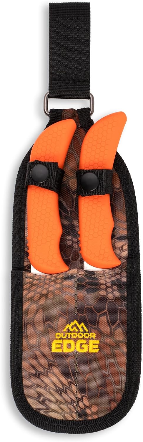 WildBone, 4-Piece Hunting Knife Set, Field Dressing & Game Processing Knives - Gut-Hook Skinning & Boning/Fillet Knife, Carbine/Ceramic Sharpener, Camo Belt Scabbard - Deer & Elk