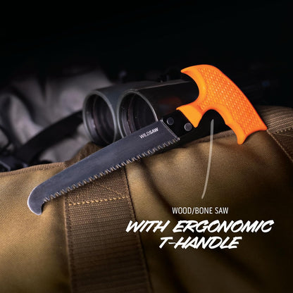 WildBone, 4-Piece Hunting Knife Set, Field Dressing & Game Processing Knives - Gut-Hook Skinning & Boning/Fillet Knife, Carbine/Ceramic Sharpener, Camo Belt Scabbard - Deer & Elk