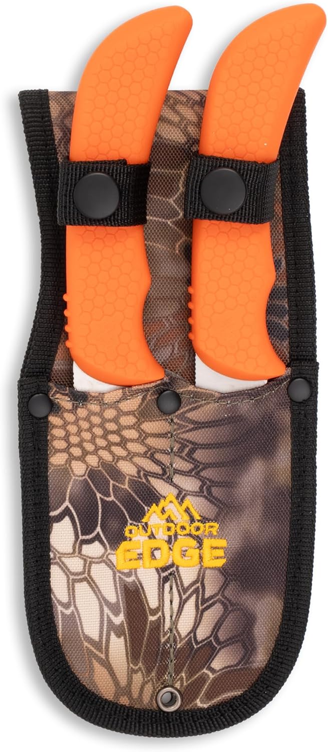WildBone, 4-Piece Hunting Knife Set, Field Dressing & Game Processing Knives - Gut-Hook Skinning & Boning/Fillet Knife, Carbine/Ceramic Sharpener, Camo Belt Scabbard - Deer & Elk