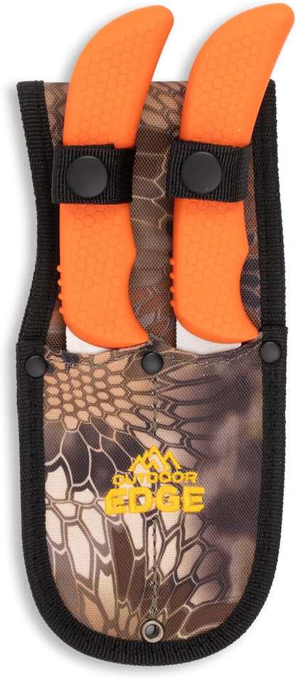 WildBone, 4-Piece Hunting Knife Set, Field Dressing & Game Processing Knives - Gut-Hook Skinning & Boning/Fillet Knife, Carbine/Ceramic Sharpener, Camo Belt Scabbard - Deer & Elk