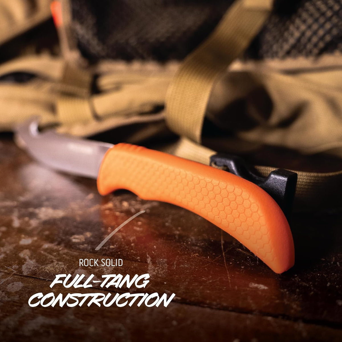 WildBone, 4-Piece Hunting Knife Set, Field Dressing & Game Processing Knives - Gut-Hook Skinning & Boning/Fillet Knife, Carbine/Ceramic Sharpener, Camo Belt Scabbard - Deer & Elk