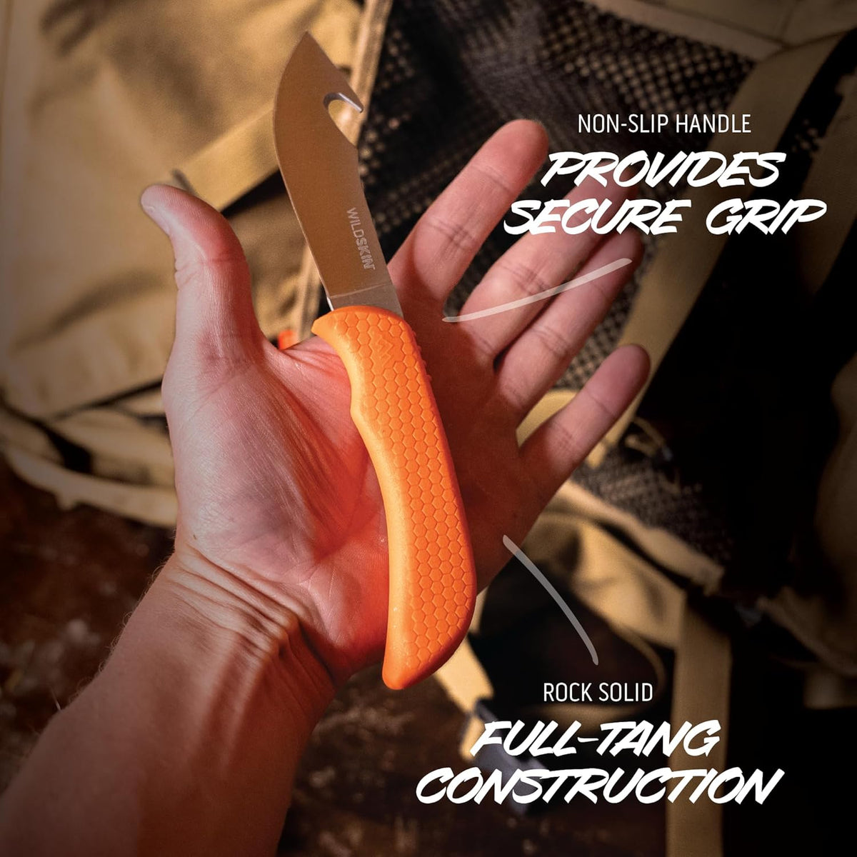 WildBone, 4-Piece Hunting Knife Set, Field Dressing & Game Processing Knives - Gut-Hook Skinning & Boning/Fillet Knife, Carbine/Ceramic Sharpener, Camo Belt Scabbard - Deer & Elk