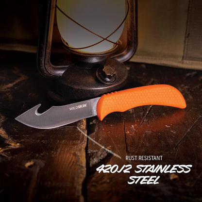 WildBone, 4-Piece Hunting Knife Set, Field Dressing & Game Processing Knives - Gut-Hook Skinning & Boning/Fillet Knife, Carbine/Ceramic Sharpener, Camo Belt Scabbard - Deer & Elk