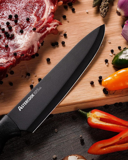 15 Pieces Kitchen Knife Block Set with Sharpener, Black | Built-in Sharpener Block, Dishwasher Safe, German Stainless Steel, Ergonomic Handle, Kitchen Weddings Birthdays Gift