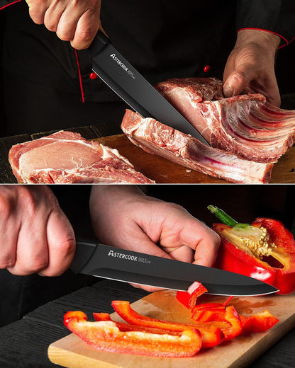 15 Pieces Kitchen Knife Block Set with Sharpener, Black | Built-in Sharpener Block, Dishwasher Safe, German Stainless Steel, Ergonomic Handle, Kitchen Weddings Birthdays Gift