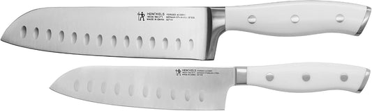 Forged Accent Razor-Sharp 2-pc Santoku Knife Set, White Handle, German Engineered Informed by 100+ Years of Mastery