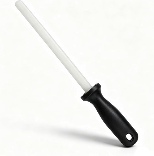 8inch Knife Sharpener, Professional White Ceramic Sharpening Rod Honing Stick Sharpener Stone Tool for Kitchen Chef's Knife Scissors, Total 12 in