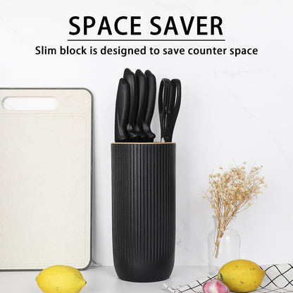 6-Piece Black Kitchen Knife Set with Block - Non-stick Stainless Steel, Anti-Rust Knives for Cooking, Slicing & Baking, Perfect for Home Chefs & Culinary Enthusiasts