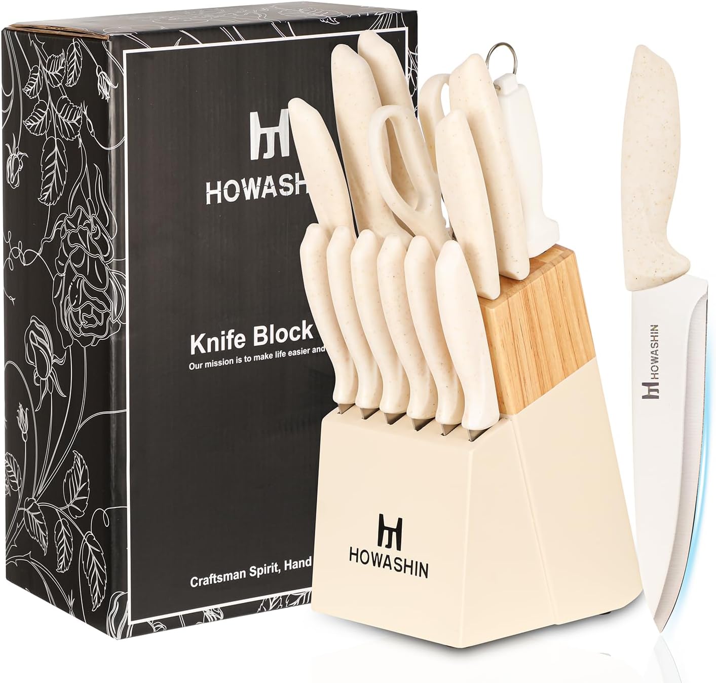 6-Piece Black Kitchen Knife Set with Block - Non-stick Stainless Steel, Anti-Rust Knives for Cooking, Slicing & Baking, Perfect for Home Chefs & Culinary Enthusiasts