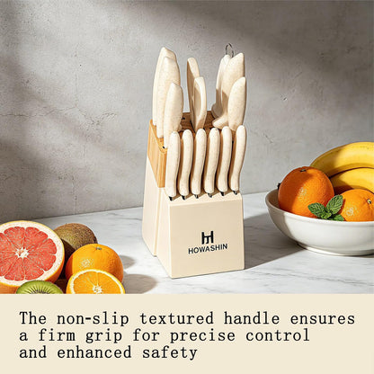 6-Piece Black Kitchen Knife Set with Block - Non-stick Stainless Steel, Anti-Rust Knives for Cooking, Slicing & Baking, Perfect for Home Chefs & Culinary Enthusiasts
