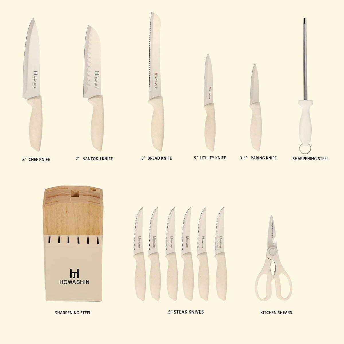 6-Piece Black Kitchen Knife Set with Block - Non-stick Stainless Steel, Anti-Rust Knives for Cooking, Slicing & Baking, Perfect for Home Chefs & Culinary Enthusiasts