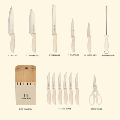 6-Piece Black Kitchen Knife Set with Block - Non-stick Stainless Steel, Anti-Rust Knives for Cooking, Slicing & Baking, Perfect for Home Chefs & Culinary Enthusiasts
