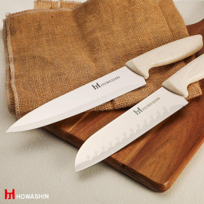 6-Piece Black Kitchen Knife Set with Block - Non-stick Stainless Steel, Anti-Rust Knives for Cooking, Slicing & Baking, Perfect for Home Chefs & Culinary Enthusiasts