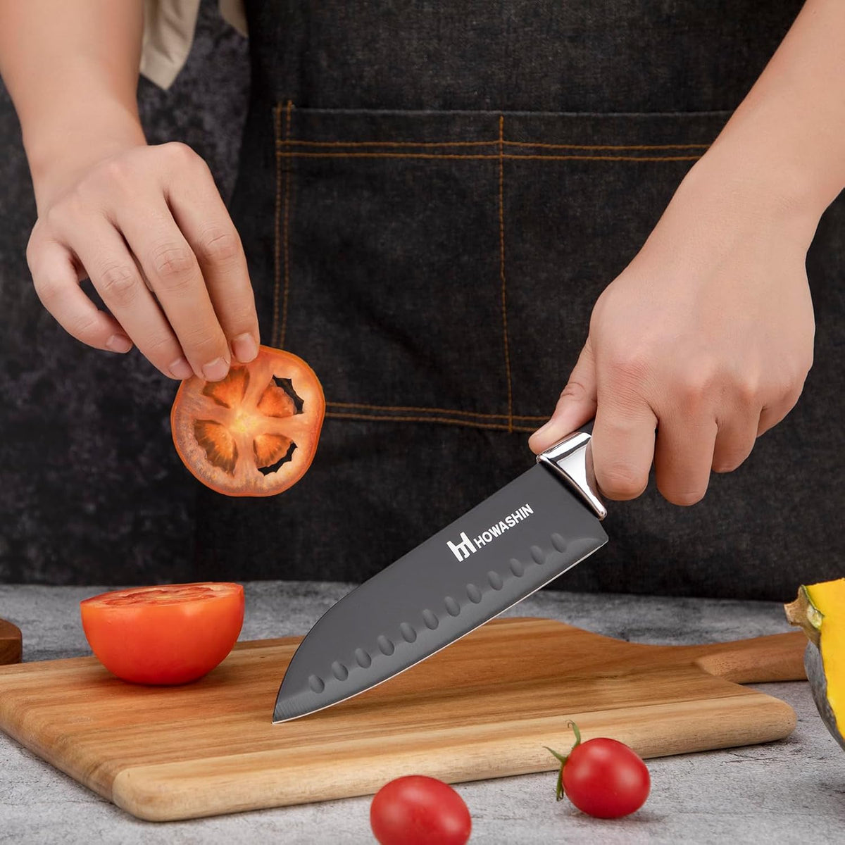 6-Piece Black Kitchen Knife Set with Block - Non-stick Stainless Steel, Anti-Rust Knives for Cooking, Slicing & Baking, Perfect for Home Chefs & Culinary Enthusiasts