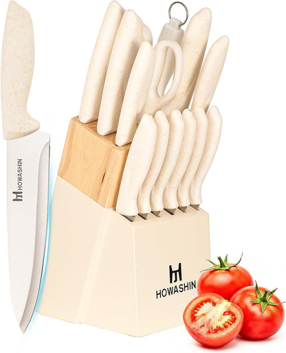 6-Piece Black Kitchen Knife Set with Block - Non-stick Stainless Steel, Anti-Rust Knives for Cooking, Slicing & Baking, Perfect for Home Chefs & Culinary Enthusiasts