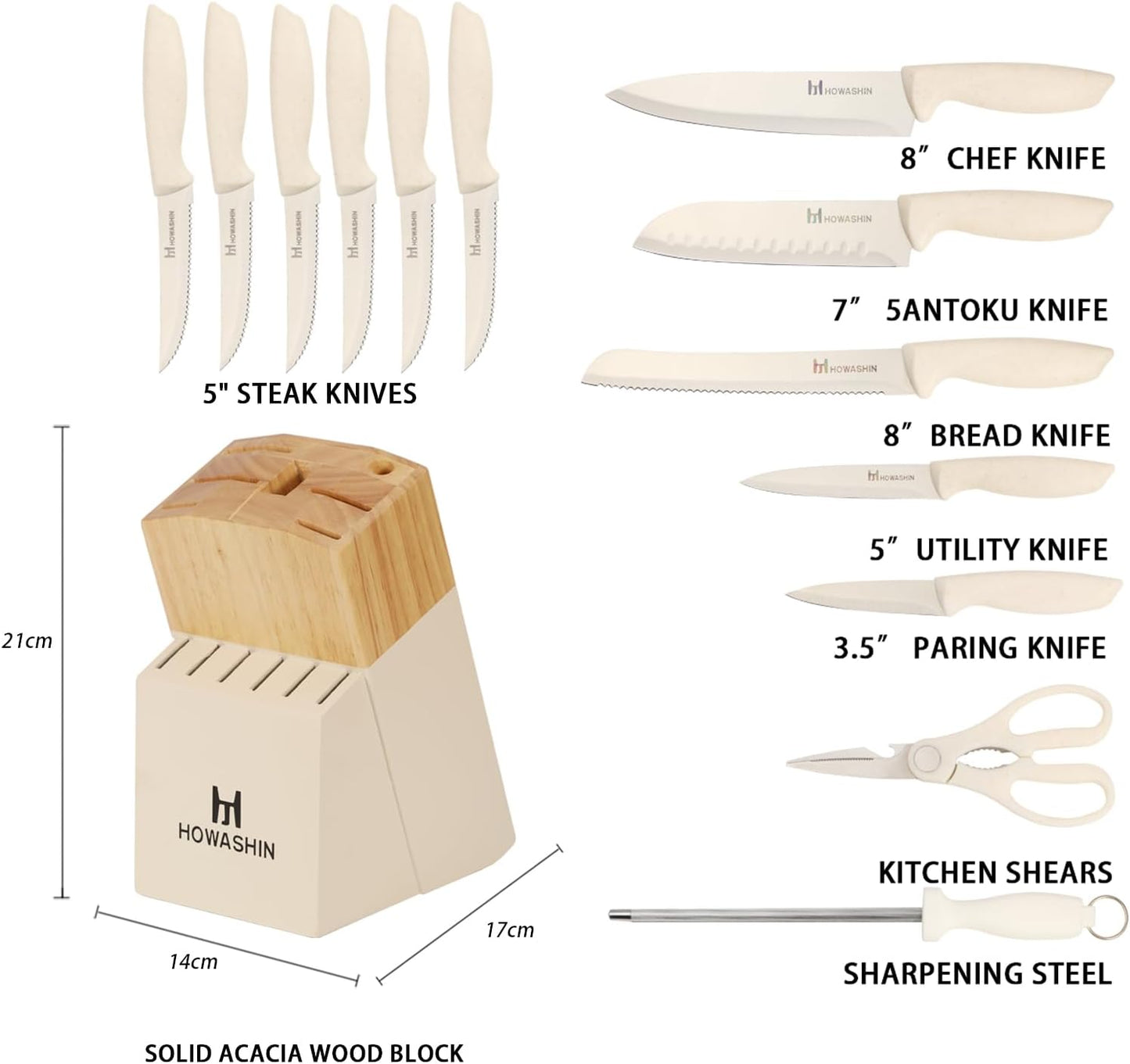 6-Piece Black Kitchen Knife Set with Block - Non-stick Stainless Steel, Anti-Rust Knives for Cooking, Slicing & Baking, Perfect for Home Chefs & Culinary Enthusiasts