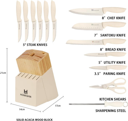 6-Piece Black Kitchen Knife Set with Block - Non-stick Stainless Steel, Anti-Rust Knives for Cooking, Slicing & Baking, Perfect for Home Chefs & Culinary Enthusiasts