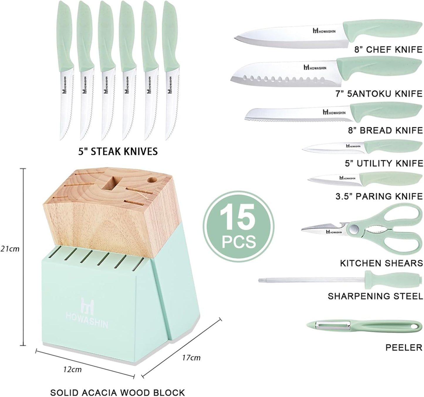 6-Piece Black Kitchen Knife Set with Block - Non-stick Stainless Steel, Anti-Rust Knives for Cooking, Slicing & Baking, Perfect for Home Chefs & Culinary Enthusiasts
