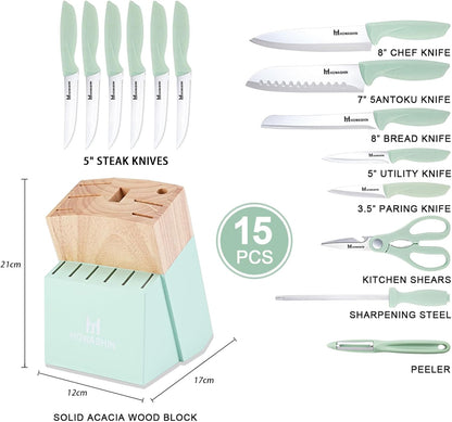 6-Piece Black Kitchen Knife Set with Block - Non-stick Stainless Steel, Anti-Rust Knives for Cooking, Slicing & Baking, Perfect for Home Chefs & Culinary Enthusiasts