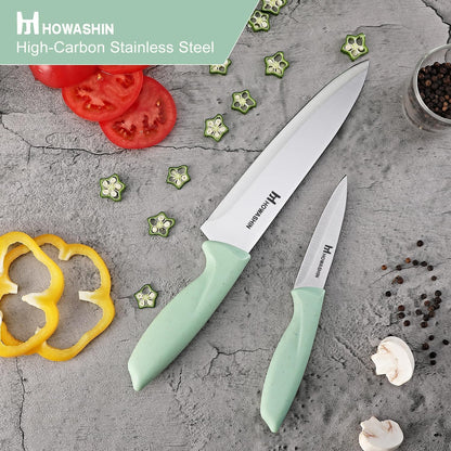 6-Piece Black Kitchen Knife Set with Block - Non-stick Stainless Steel, Anti-Rust Knives for Cooking, Slicing & Baking, Perfect for Home Chefs & Culinary Enthusiasts