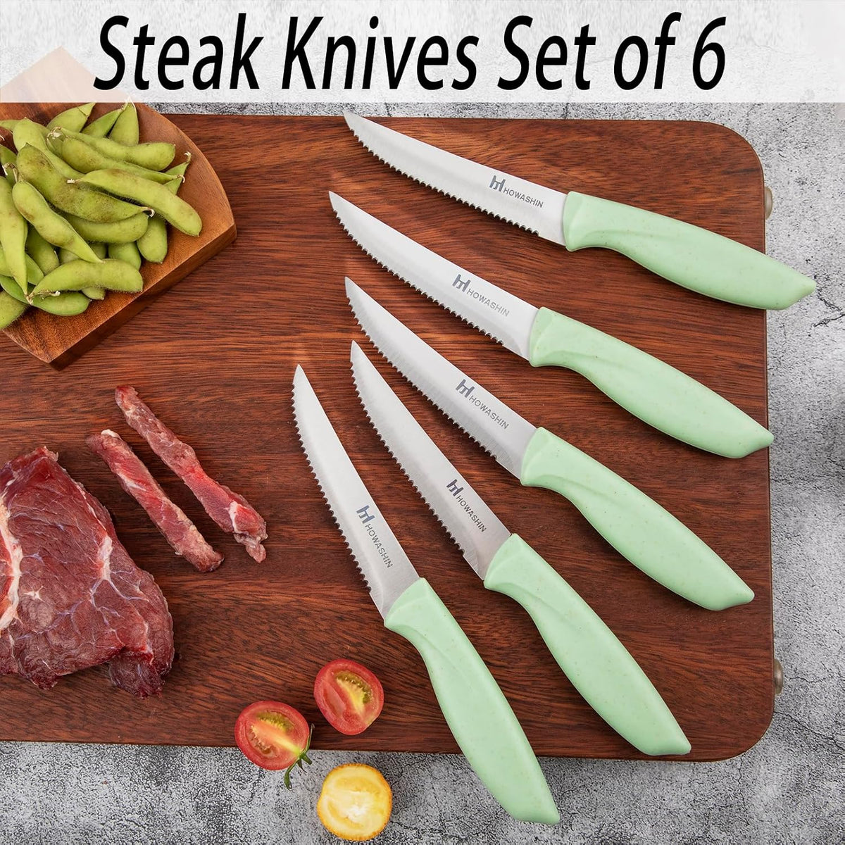 6-Piece Black Kitchen Knife Set with Block - Non-stick Stainless Steel, Anti-Rust Knives for Cooking, Slicing & Baking, Perfect for Home Chefs & Culinary Enthusiasts