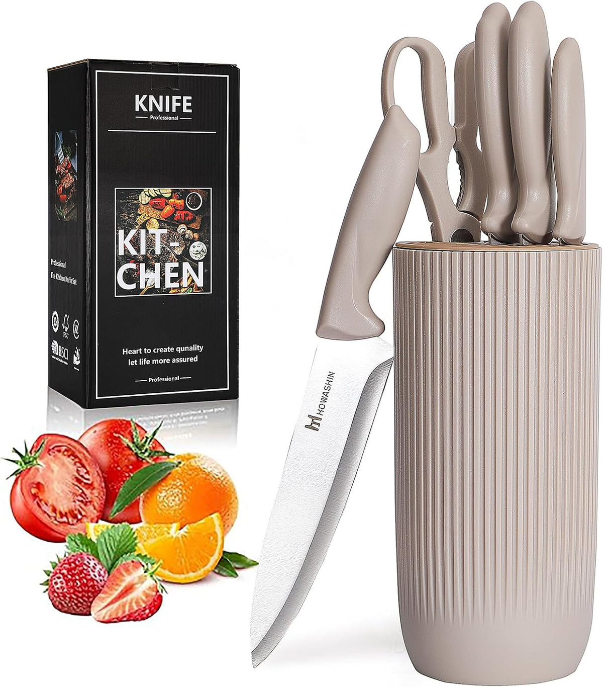 6-Piece Black Kitchen Knife Set with Block - Non-stick Stainless Steel, Anti-Rust Knives for Cooking, Slicing & Baking, Perfect for Home Chefs & Culinary Enthusiasts